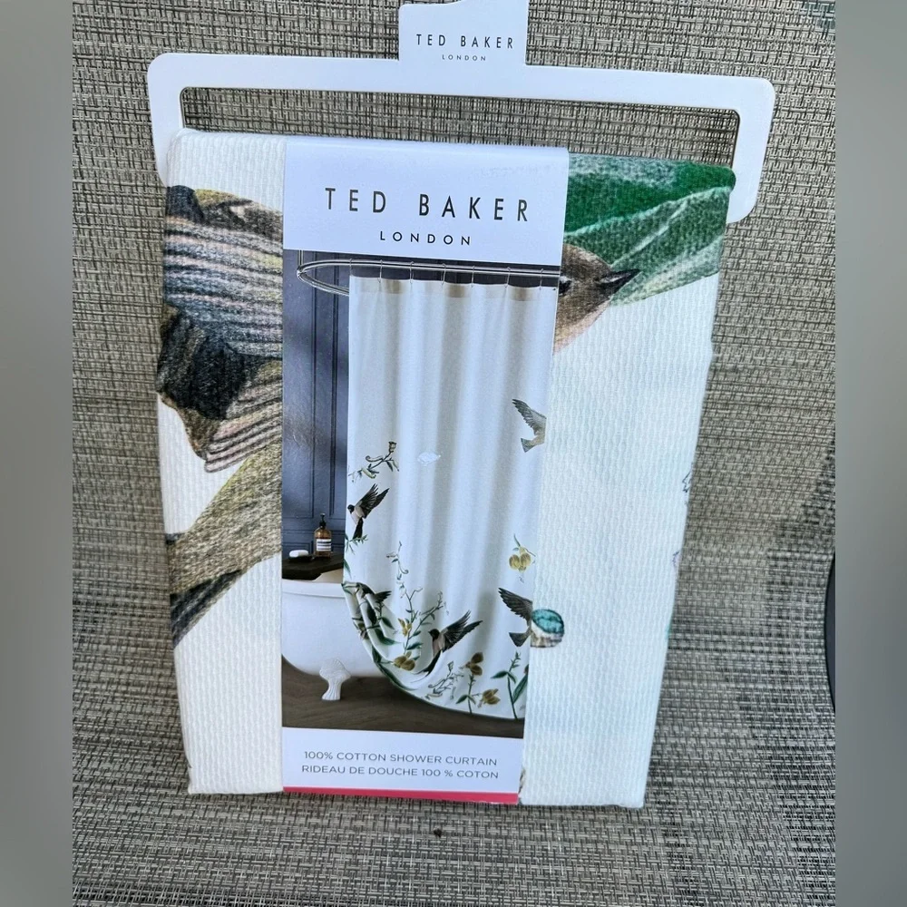 Ted Baker London Cotton Jacquard White Multicolor Bird Spring Shower Curtain